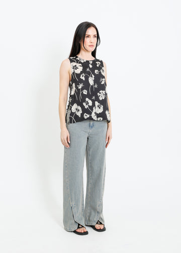 ALESSI TOP / FRAGILE BLOOMS - BLACK-CREAM