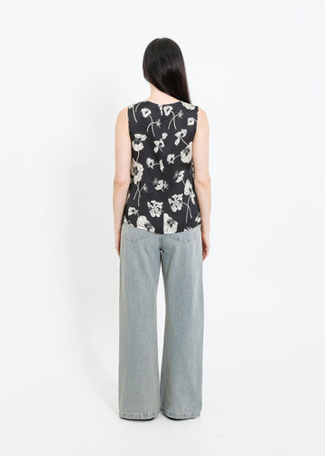 ALESSI TOP / FRAGILE BLOOMS - BLACK-CREAM