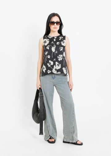 ALESSI TOP / FRAGILE BLOOMS - BLACK-CREAM