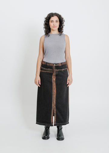 INDIO DENIM SKIRT / BLACK-ORANGE