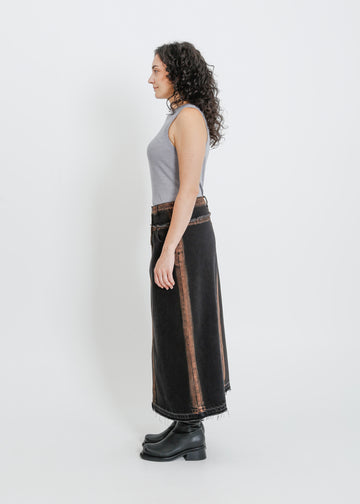 INDIO DENIM SKIRT / BLACK-ORANGE