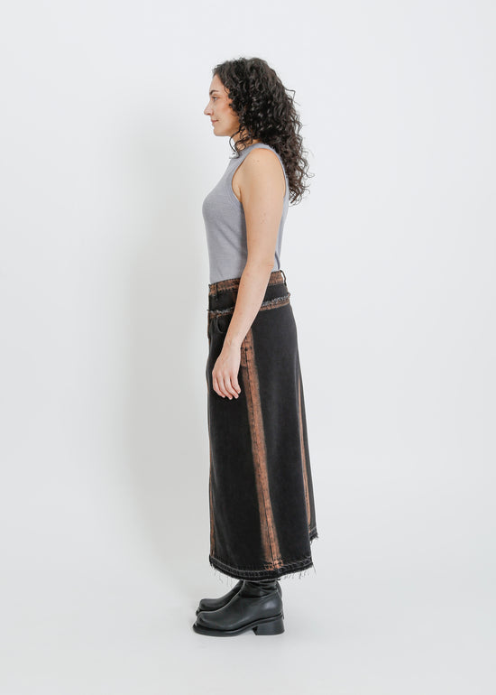 INDIO DENIM SKIRT / BLACK-ORANGE