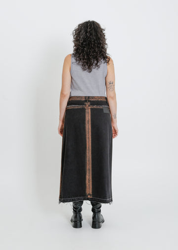 INDIO DENIM SKIRT / BLACK-ORANGE