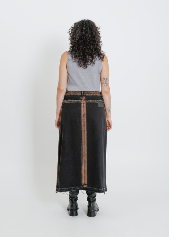 INDIO DENIM SKIRT / BLACK-ORANGE