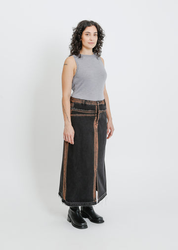 INDIO DENIM SKIRT / BLACK-ORANGE