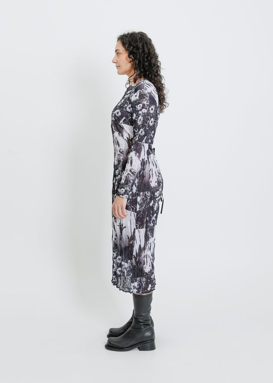 ROONEY PLEAT DRESS / BLACK-WHITE
