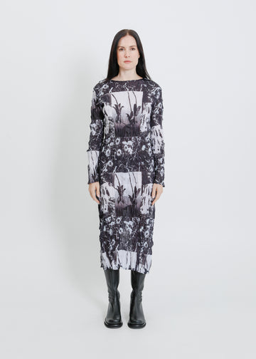 ROONEY PLEAT DRESS / BLACK-WHITE