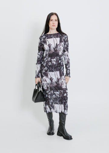 ROONEY PLEAT DRESS / BLACK-WHITE