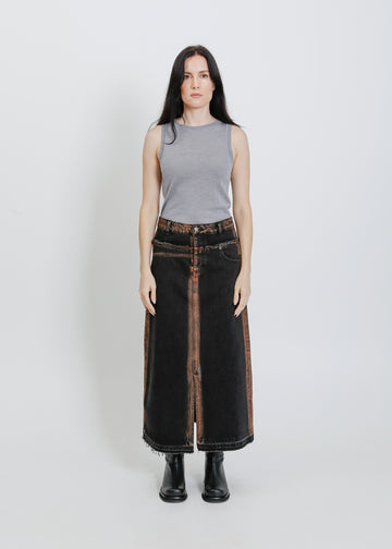 INDIO DENIM SKIRT / BLACK-ORANGE