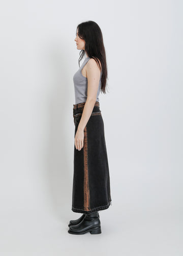 INDIO DENIM SKIRT / BLACK-ORANGE