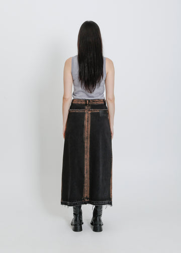 INDIO DENIM SKIRT / BLACK-ORANGE