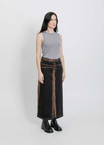 INDIO DENIM SKIRT / BLACK-ORANGE