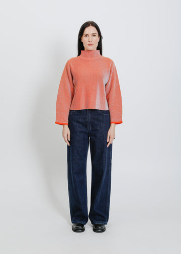 BONNIE KNIT SWEAT / ORANGE-PALE BLUE