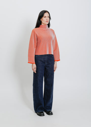 BONNIE KNIT SWEAT / ORANGE-PALE BLUE