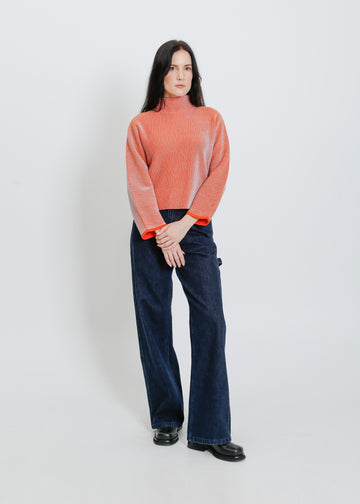 BONNIE KNIT SWEAT / ORANGE-PALE BLUE